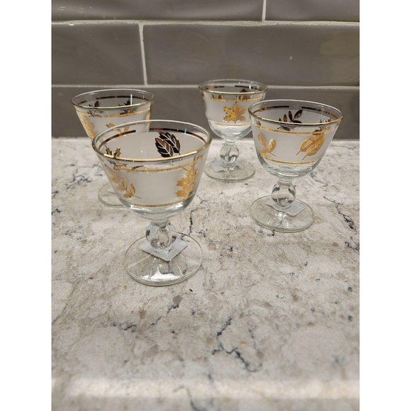 Vintage MCM Libbey Glass Gilded Gold Leaves Cordia - Picture 1 of 2